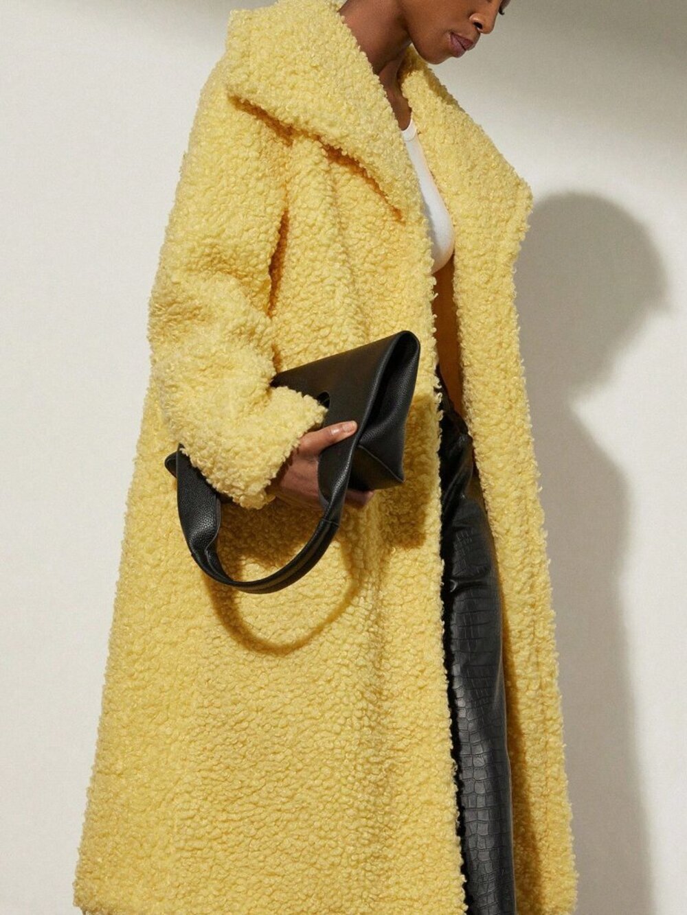 Yellow Casual Women's Faux Fur Coats - Picture 3 of 7